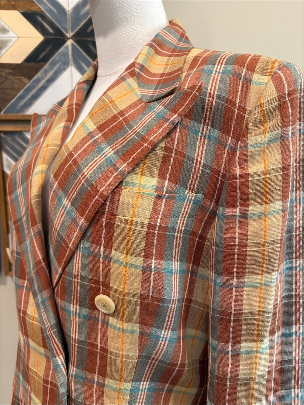 Vintage Ralph Lauren Blue Label Women’s Linen Plaid Blazer Jacket size 10 - Picture 4 of 14